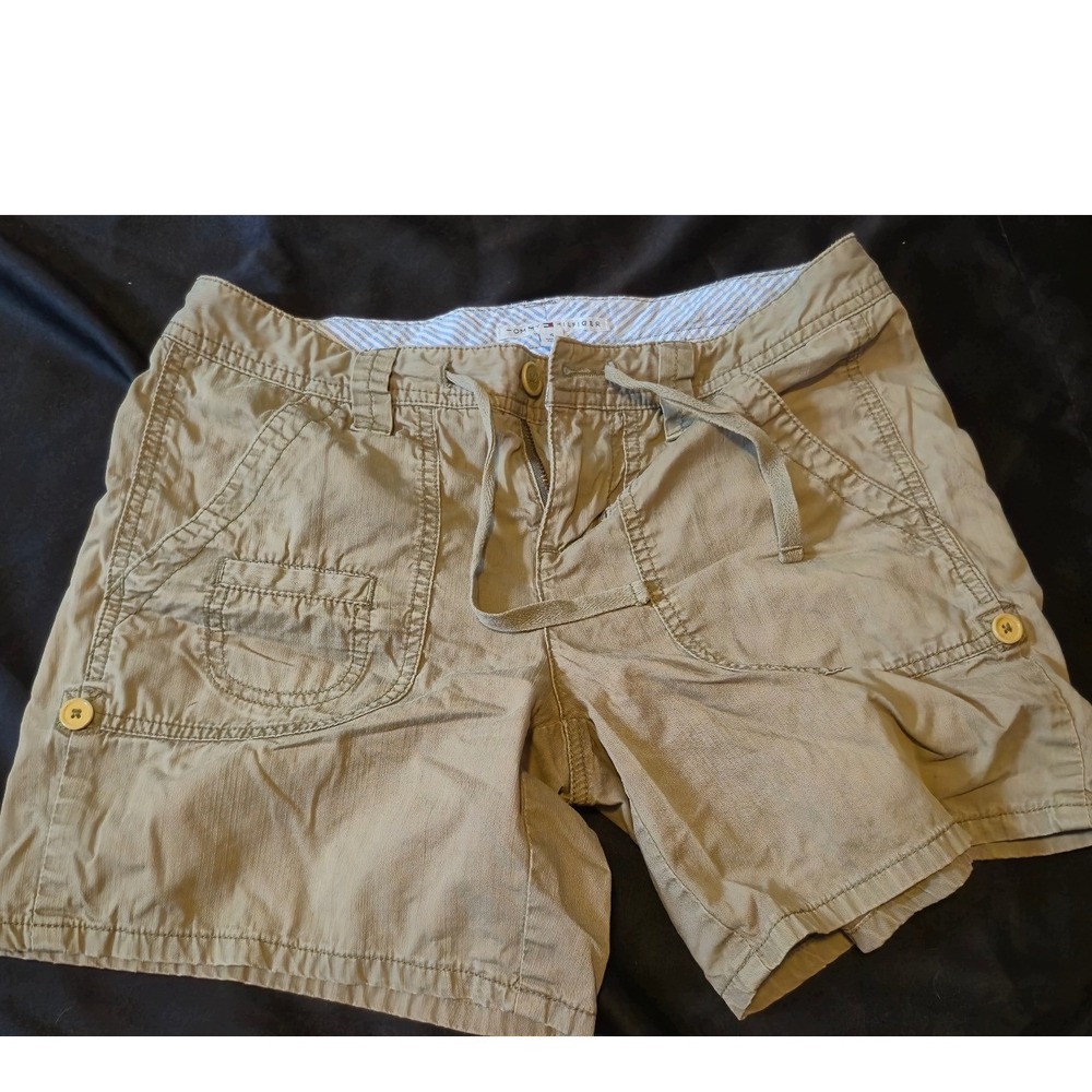 Tommy Hilfiger Khaki Cargo Shorts Womens size 4Tan Drawstring Utility Pockets